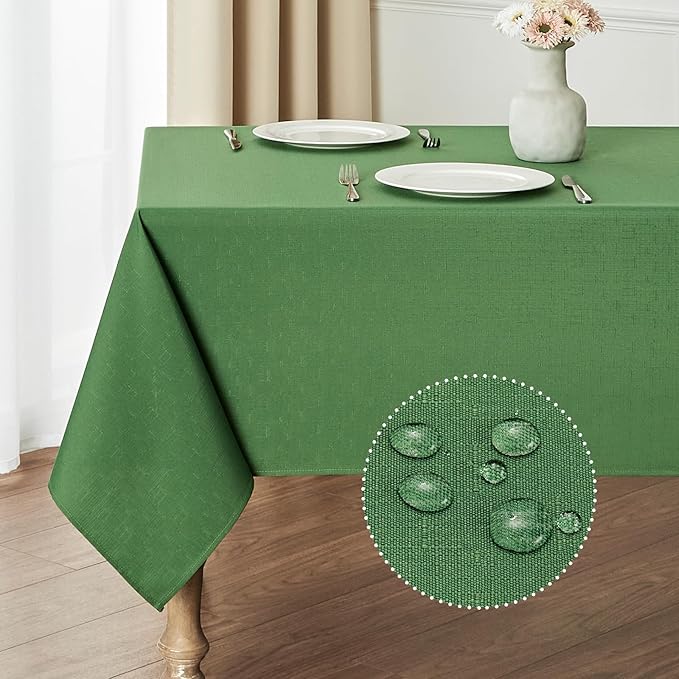 2 Pack Rectangle Tablecloth, 60x84 inch, Water Resistant Wrinkle Free Linen Textured Table Cloth Washable, Decorative Fabric Table Cover for Dining, Party and Camping, Green