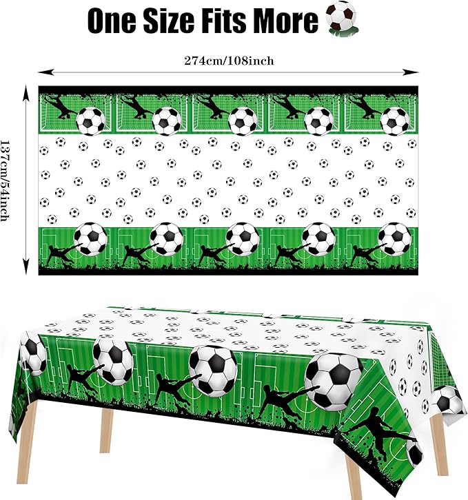 Kochorie 2 Pieces Soccer Party Tablecloth Plastic Soccer Themed Tablecover Disposable Rectangle Tablecloths Sports Themed Party Decoration for Soccer Birthday Supplies