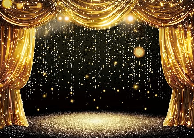 Black Gold Backdrop Black Gold Curtains Glitter Spots Theater Stage Photography Background Adults Kids VIP Carnival Graduation Prom New Year Birthday Party Decorations Banner Photo Props (7x5FT)