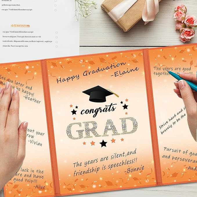 Vlipoeasn 2PCS Graduation Guest Book Alternative, Orange Class of 2026 Party Decorations, Grad Signature Book for 2026 College High School, Unique Graduation Gifts for Friends