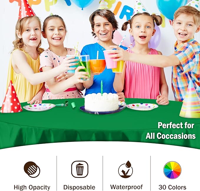 Exquisite 12-Pack Premium Plastic Tablecloth 12-Pack Premium Plastic Tablecloth 84in. Round Table Cover - Emerald Green