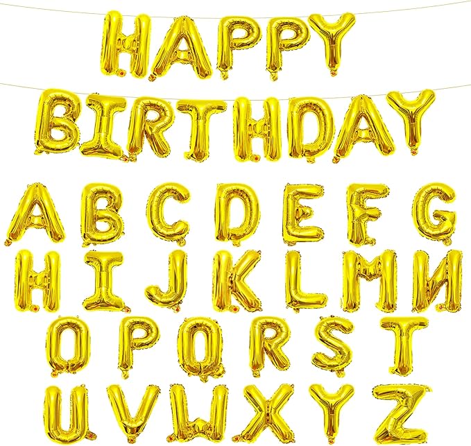 65 Pcs 16 Inches Happy Birthday and 2 Sets A-Z Letter Balloons, DIY Custom Alphabet Mylar Balloons Banner Sign for BDay, Graduation Halloween Thanksgiving Christmas Party Decorations (Gold)