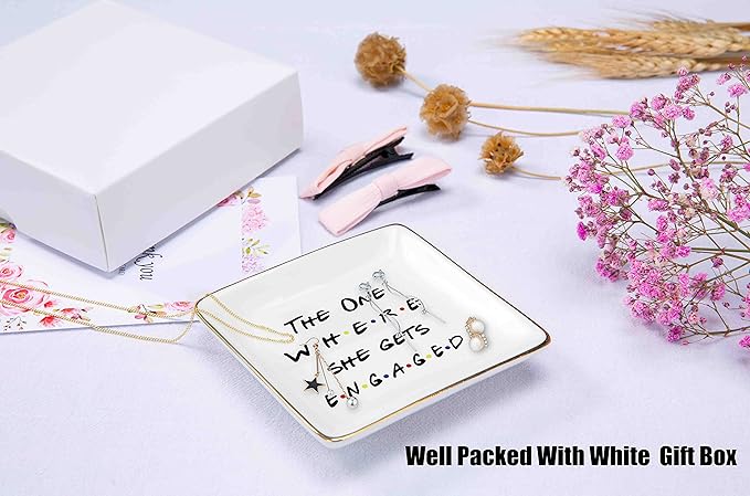 Engagement Gifts for Women - Bride to Be & Newly Engaged - Bridal Shower & Bachelorette Party Gifts - Ceramic Jewelry Holder Ring Dish Trinket Tray - Friends TV