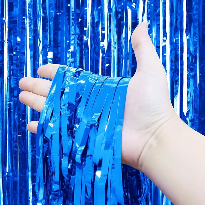 Homiest 3 Pack Royal Blue Tinsel Backdrop, 3.3x6.6 FT Metallic Tinsel Foil Fringe Curtains Party Decorations, Birthday Door Streamers for Baby Shower Wedding, Photo Booth Props Background Wall Decor