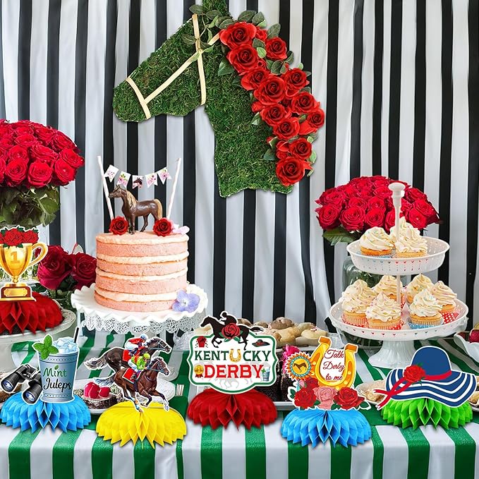 JULMELON 8PCS Derby Party Decorations Honeycomb Centerpieces, 3D Horse Racing Decor Derby Centerpieces for Tables Kentucky Party Supplies Derby Day Decorations
