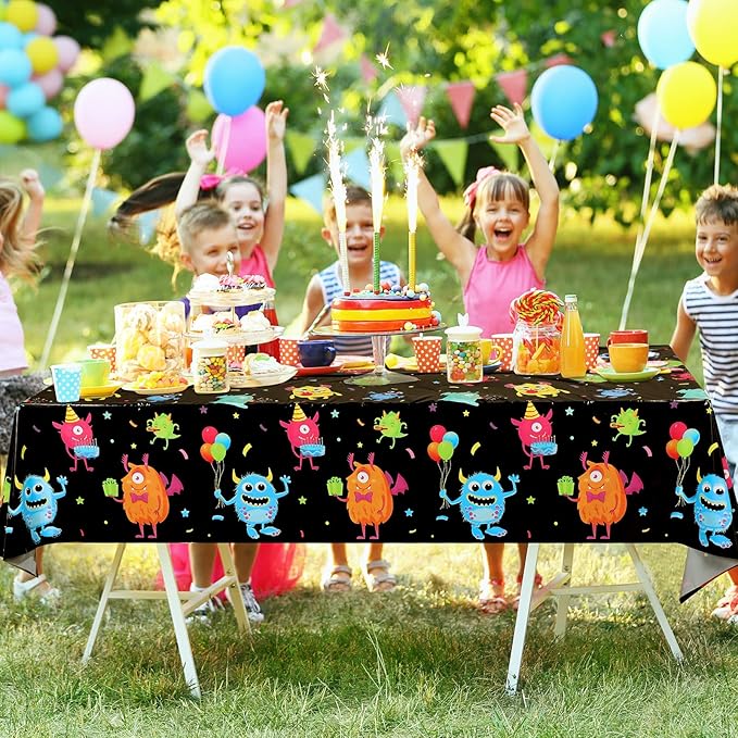 Buryeah 3 Pieces Monster Table Covers Plastic Little Monster Birthday Table Cloths for Kids Boys Birthday Party Decoration Supplies, 54 x 108 Inch
