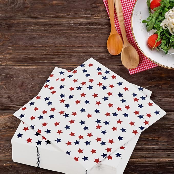 Patriotic Party Supplies 4th of JULY paper napkins 60Count 6.5 x 6.5 inch Americana Stars Cocktail Napkins for USA Themed Parties,Veterans Day Election Day 4th of July Independence Day Decorations