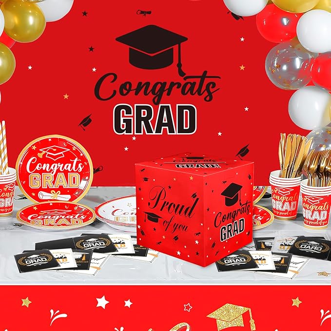 Graduation Card Box 2026 Graduation Party Decorations Red Black Graduation Card Box Holder for Graduation Party 2026 Congrats Grad Cards Gift Box Class of 2026 for Graduation Party Favors Supplies