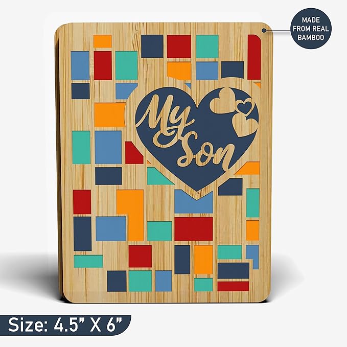 Birthday Card For Son Adult - | Made from Real Bamboo | 6" X 4.5" - 1 Pack (Envelope Included) | Laser Cut, Geometric Pattern Themed Son Birthday Cards From Mom & / Or Dad