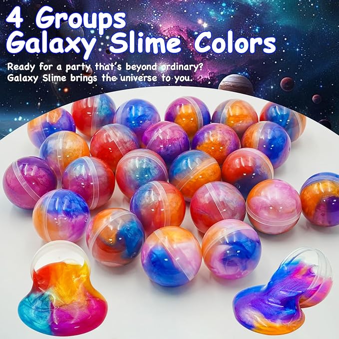 24 Pack Easter Galaxy Slime Party Favor, Galaxy Slime Balls Stress Relief Easter Hunt Filling Treats Classroom Easter Basket Stuffers Classroom Prize Gifts for Kid Teens Boy Girl