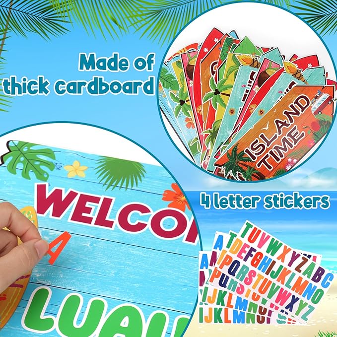 20 Pieces Luau Party Decorations Hawaiian Party Welcome Sign Summer Tropical Party Direction Signs for Fiesta Hawaiian Luau Tiki Themed Birthday Wedding Party Supplies with 2 Sheet Stickers