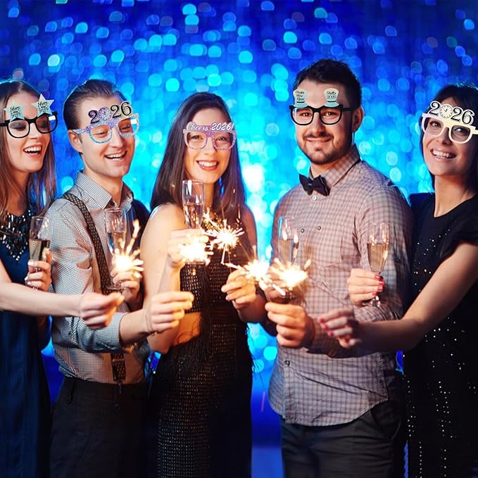 12PCS New Year Glasses, Funny New Years Eve Party Paper Glasses Photo Booth Props 2026 Eyeglasses Frames for NYE Party Supplies Decorations 2026
