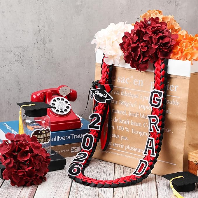 Hotop 2026 Graduation Leis Class of 2026 Grad Ribbon Money Lei Handmade Double Braided Necklace for Graduation Gifts Supplies