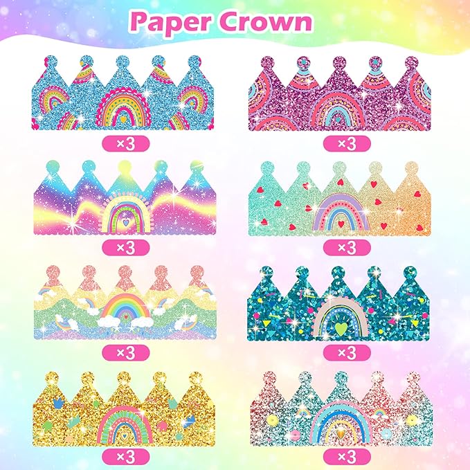 Kathfly Rainbow Birthday Party Hats Crown Headbands for Kids Birthday, Event, Rainbow Theme Party Supplies