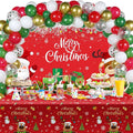 Christmas Party Decorations Set Includes Christmas Santa Claus Snowflakes Backdrop Table Covers Multi Color Balloons Foil Santa Claus and Deer Balloons for Xmas Party Supplies Favors (Classic Style)