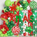 Ouddy Life 170Pcs Merry Christmas Party Decorations Set, Christmas Balloon Garland Arch Kit, Xmas Foil Fringe Curtains Faux Pampas Red Green Candy Cane Star Foil Balloons for Friends Birthday Supplies