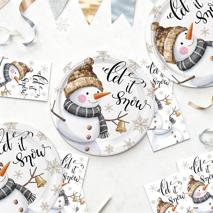 40Pcs Christmas Snowman Birthday Party Plates and Napkins for Kids Baby Shower Tableware Winter Snowflake Supplies Winter Snowman Birthday Party Decorations