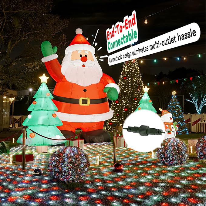 LitHome 14.8FT x 5FT Christmas Net Lights Outdoor, 300 LED Red White Bush Lights 8 Modes, Connectable Waterproof Valentines Net Mesh Light Green Wire for Bushes Shrubs Holiday Valentine's Day Decor