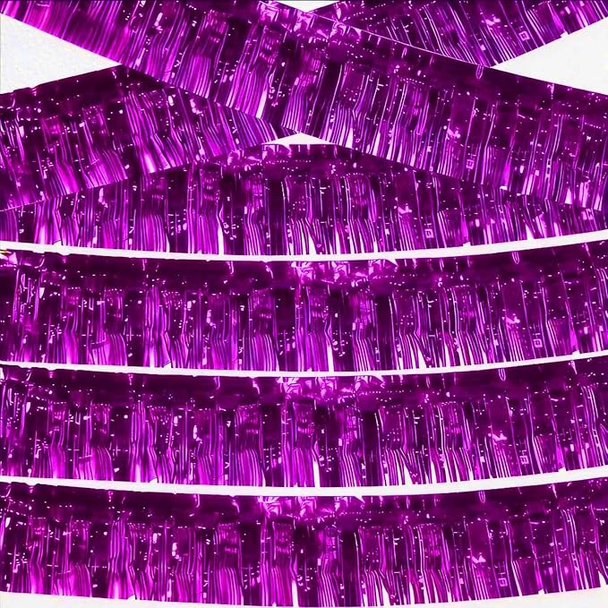 Purple Foil Fringe Garland 6Pcs 10 Feet Metallic Tinsel Hanging Curtain Glitter Backdrop Banner for Parade Floats Christmas Wedding Party Decorations