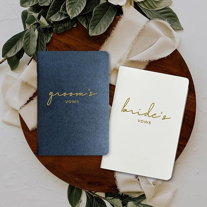 WeddingGiftsWedding Vow Books for Bride and Groom, His and Hers Vow Books for Wedding-Soft Touch Gold Foil Engraving, Engagement | Wedding Essentials