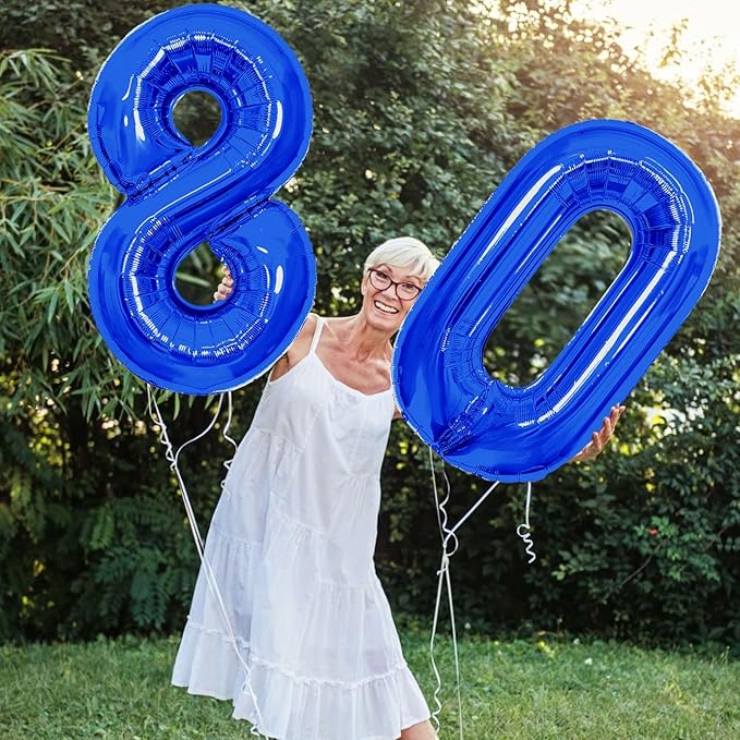 Number Balloons Navy Blue Balloons - Giant Number 80 Balloon, Blue 80th Number Balloon Birthday Decorations for Men
