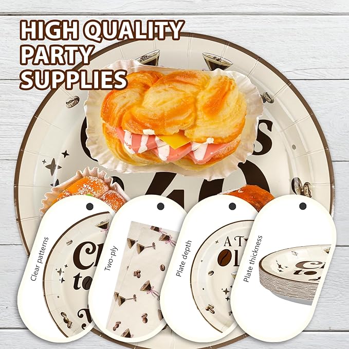 96Pcs Espresso Martini 40th Birthday Decorations Cheers to 40 Years Plates and Napkins Disposable Espresso Martini 40th Paper Tableware Sets for Women Cheers to 40 Birthday Party Supplies, Serves 24