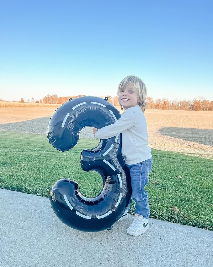 40 Inch Race Car 1 Balloon for First Birthday, 1st Number Balloons Black Race Car Birthday Decorations for Boy Kids Toddler Baby, One Giant Number 1 Balloon