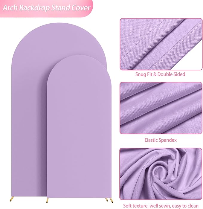 Wokceer Wedding Arch Cover 7.2FT, 6FT Spandex Fitted Wedding Arch Stand Covers 2 Set Round Top Chiara Arch Backdrop Stands Cover for Birthday Party Ceremony Banquet Decoration Lavender