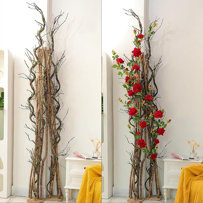 1Pcs 71inch Bendable Artificial Floral Grapevine Garland Fake Realistic Woody Tree Branches Plants Twigs Stems Trunk with Moss for Outdoor Mantel Wall Hanging Garden Halloween Jungle Room Decoration