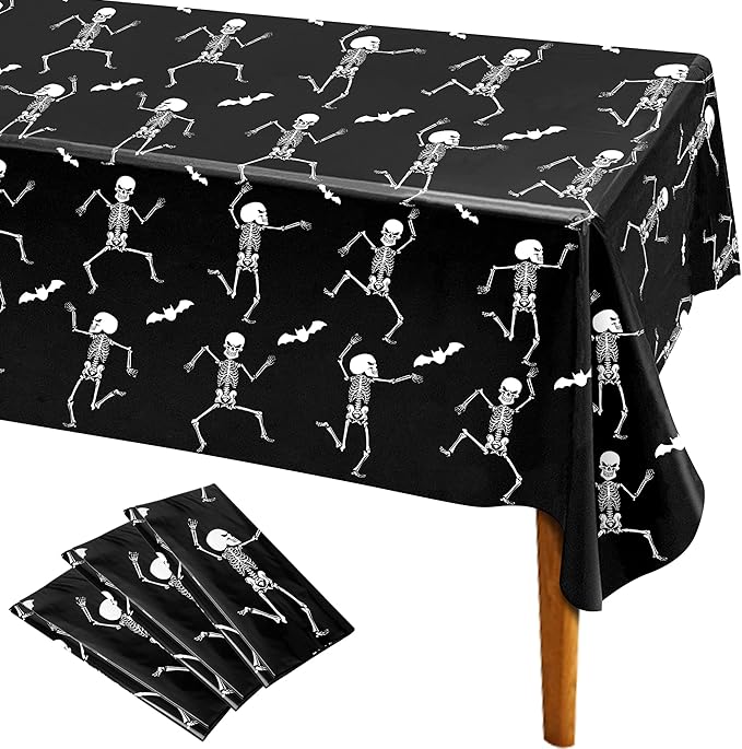 Iceyyyy 3 Packs Disposable Halloween Skeleton Tablecloth - 54" x 108" Plastic Waterproof Halloween Tablecover, Rectangular Halloweens Skeleton Table Cover for Ghost Themed Party Home Decor