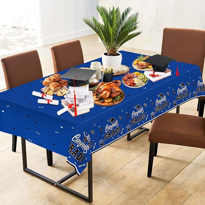 2 Pack Graduation Tablecloth - Congrats Grad Table Cloths, Plastic Disposable Rectangle Blue Class of 2026 Table Cover for Graduation Tables Decorations Party Decor Supplies Favors,108 x 54 Inch
