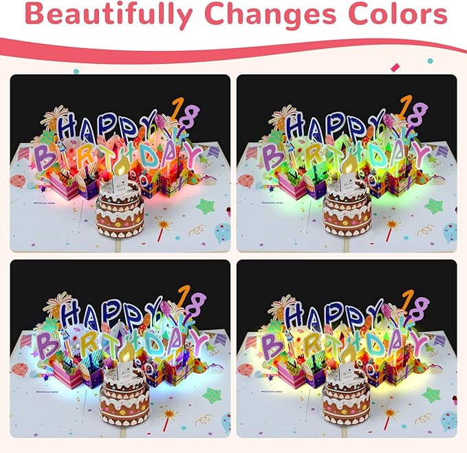 3D Musical Birthday Card, Blowable LED Light Candle, 3D Birthday Popup Cards with DIY 0-9 Numbers, Blow Out Led Light Candle, and Play Happy Birthday Music for Kids Men and Women