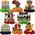 JULMELON 8PCS Kwanzaa Table Decorations Honeycomb Centerpiece, Kwanzaa Decor Traditional African Drum Candlestick Table Toppers Happy Kwanzaa Decorations for Office Home Party Favors Supplies