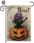 Boo Welcome Halloween Garden Flag 12x18 inch Double-sided Burlap Black Cat Pumpkin Home Outdoor Yard Flag Decoration -B