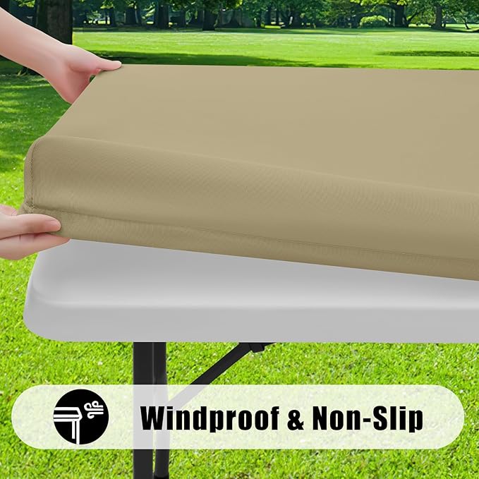 Smiry 2 Pack Rectangle Picnic Table Cloth, Waterproof Elastic Fitted Tablecloths, Washable Polyester Rectangular Patio Table Cover for Camping, Indoor and Outdoor (Taupe, 30"x96")