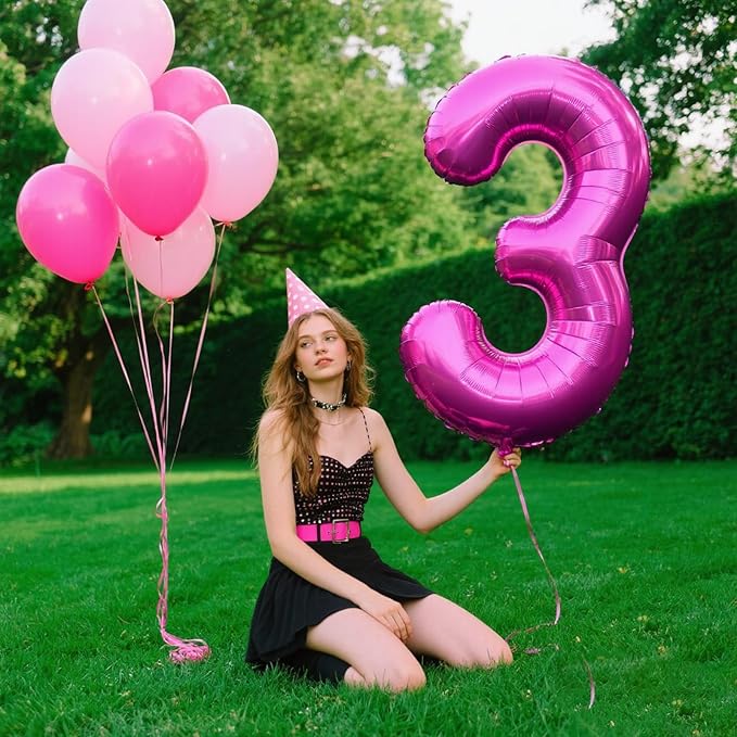 40 Inch Large 30 Balloon Numbers Rose Purple Big Foil Number Balloons Giant Helium Happy Birthday Party Decorations for Man and Women, Huge Mylar Anniversary Party Supplies