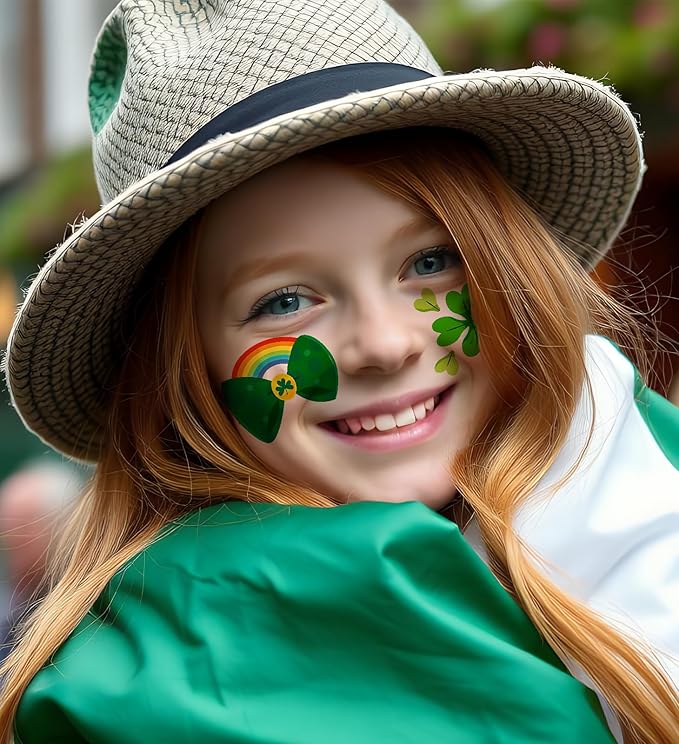 St. Patrick's Day Temporary Tattoos for Kids & Adults, 120 Irish Shamrock, Leprechaun, Gold Coins, Beer Mug Designs Waterproof & Easy to Apply Party Favors for Parade, School, Photo Booth, Cosplay