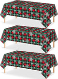 3Pcs Christmas Buffalo Plaid Snowflake Party Tablecloths Decorations,Plastic Red and Green Checkered Rectangle Table Cover for Winter Christmas New Year Birthday Holiday Party Decorations,54x108 inch