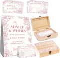 Pink Floral Baby Shower Advice Cards, Baby Shower Advice Boxes, Advice & Wishes Cards Box Presents for Babies, 50 Pcs Double Sided Card and Wooden Well Wish Box, Party Decoration Gifts for New Parents