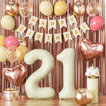 21st Birthday Decorations for Girl, Finally 21 Party Supplies, Retro Sand White and Cream Balloon Garland Kit, Cream Number 21 Balloon, Pink Happy Birthday Banner
