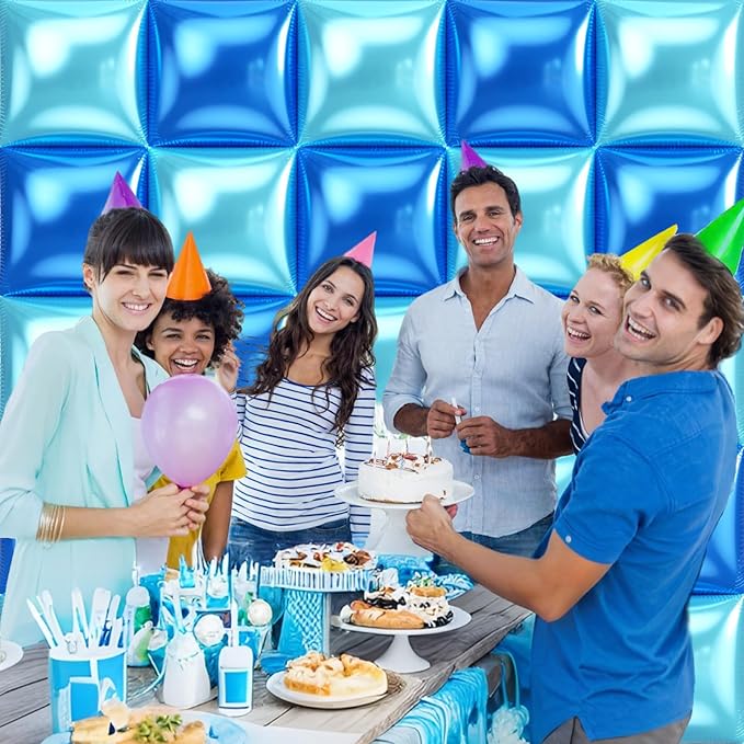 50pcs Blue Square Foil Balloons Wall Backdrop with 147pcs Blue Latex Balloon Garland Arch Kit, Double Sided Balloon Tunnel for Birthday Anniversary Graduation Baby Shower Party Decorations