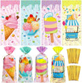 Eaasty 120 Pieces Ice Cream Party Favor Bags, 5 x 11 Inch Four Ever Sweet Goodie Bags with Twist Ties Goodie Cello Wrapping for Ice Cream Theme Party, Baby Shower, Weddings, Valentines