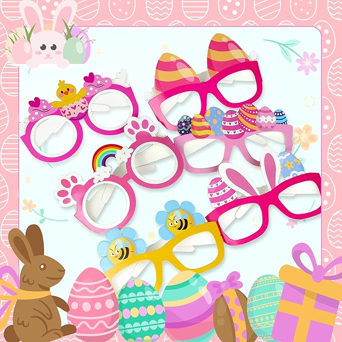 Easter Party Glasses Frames 24 Pcs Easter Bunny Chick Carrot Eggs Easter Photo Booth Party Decorations