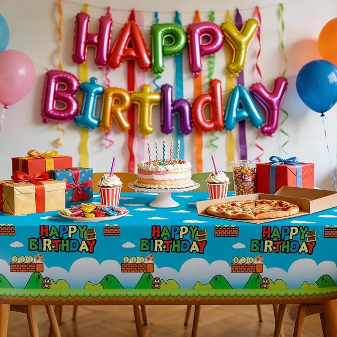 3pcs Video Games Tablecloth,Plastic Disposable Super Cartoon Brother Tablecloth for The Kids Birthday Party Supplies,54 * 108 Inches