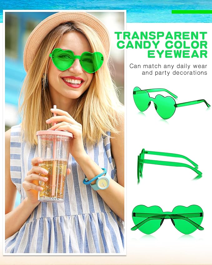 Photect 12 Pair Heart Shaped Sunglasses Neon Color Transparent Heart Glasses for Women Party Favor