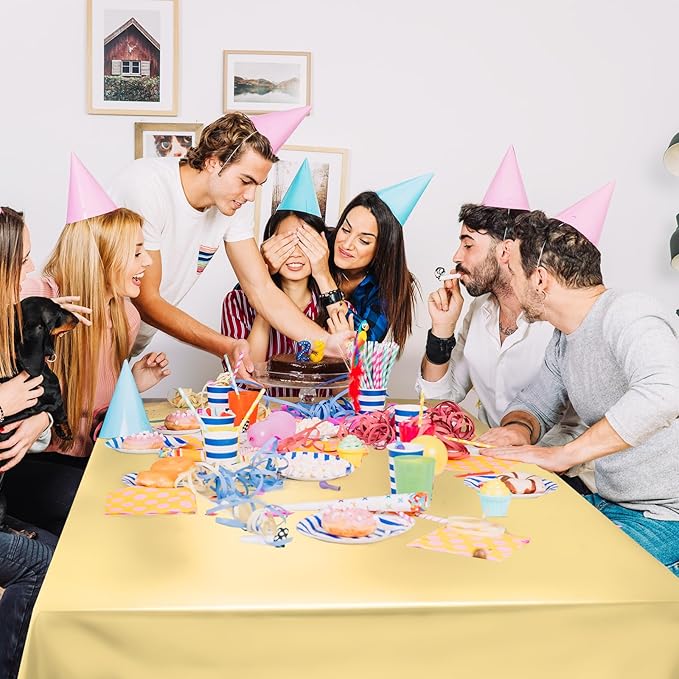 1 pcs Gold Tablecloth Plastic -Stunning Metallic Matte Finish, 40" x 108" New Year Table Cloth, Perfect for Bachelorette Wedding Graduation Birthday Party Anniversary Event Decorations