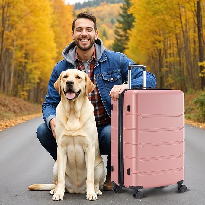 Simple Deluxe 24 Inch Expandable Hardside Carry On with Spinner Wheels & TSA Lock, ABS Hard Shell Lightweight Rolling Luggage Suitcase, Pink