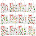Henoyso 12 Pcs Christmas Clear Gift Bags Plastic Candy Treat Goodie Bags Red Foil Santa PVC Wrap Totes with Handles and Ribbon Xmas Party Favors (Santa and Xmas Tree,7.8 x 7.8 x 3.1 Inch)