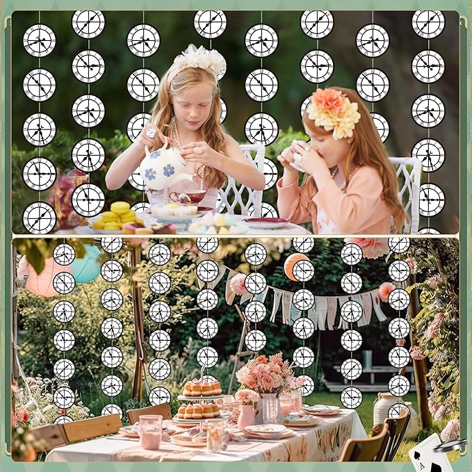 Xinnun Wonderland Tea Party Decorations Curious Clock Garlands Banners Princess Theme Banner Cutouts Ribbon Streamers for Wonderland Birthday Baby Shower Garden Tea Wedding Party Decor Supplies