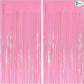 2 Pack Foil Curtain Pink Backdrop Streamers Metallic Tinsel Fringe Curtains Photo Booth Props for Birthday Wedding Engagement Bachelorette Christmas Holiday Celebration Party Decorations